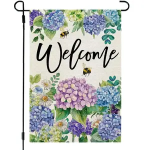 Spring Garden Flag Floral Hydrangea, Double Sided 12x18 Inches, Small Burlap Welcome, Holiday Seasonal Patio Yard Decoration