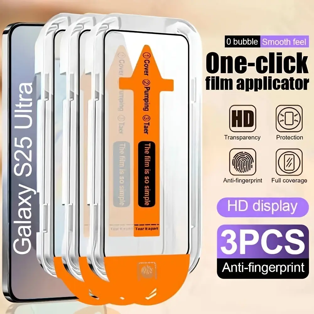 3pcs Ultra HD Tempered Galss For Samsung Galaxy S25 Ultra/S24 Ultra/S25/S24/S23/S22/S21/Plus/S23+/S22+/S21+, Accessories, 9H+ Screen Protector Film, Fingerprint Unlocking, One-click Dust free Installation, Anti-Scratch, Full Coverage