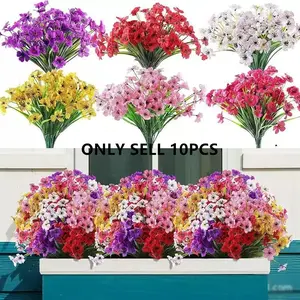 10pcs Vibrant Artificial Dewdrop Flowers, Plants, UV-Resistant, Realistic Decorative Outdoor Decor, Ideal for Spring Summer, Front Door, Porch, Garden