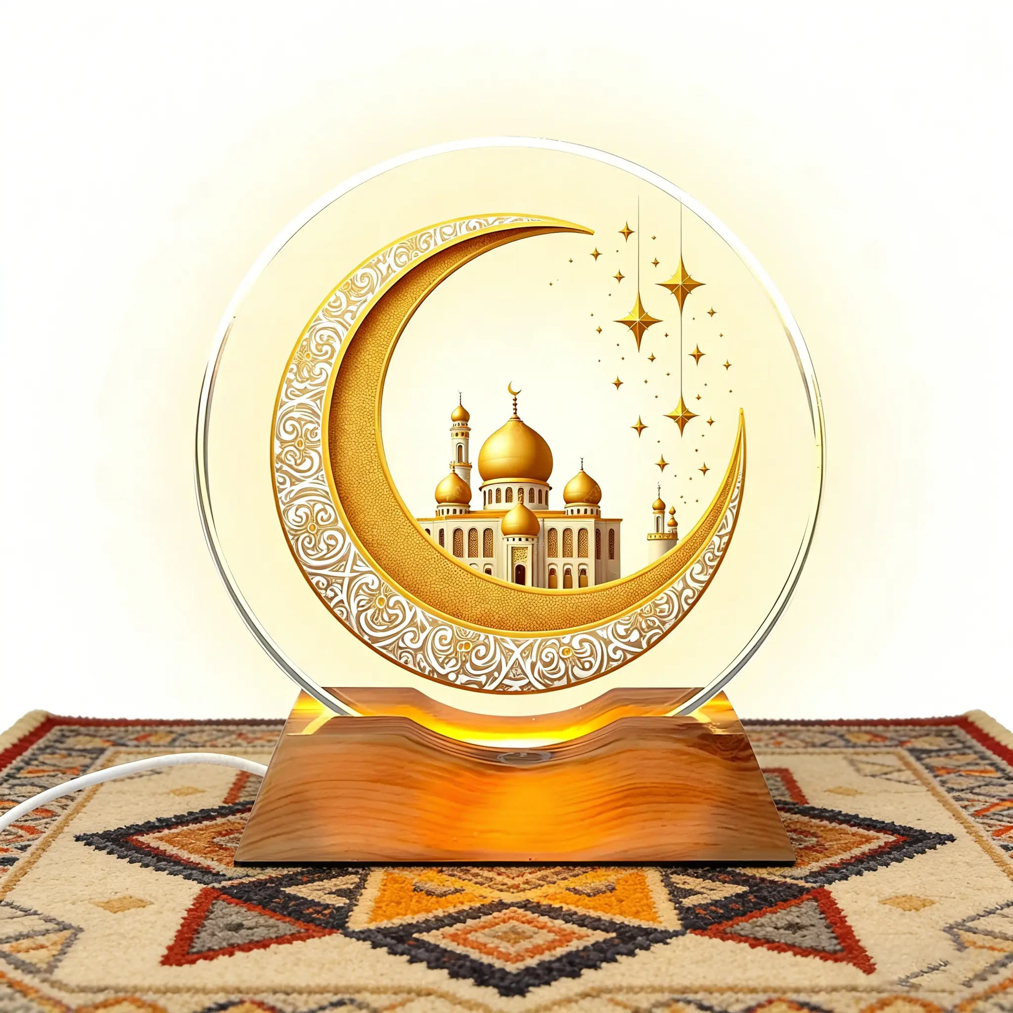 2D Flat Crystal Glass LED Night Light, Multi-Color Touchable Color Changing, Islamic Mosque Desktop Ornament, Ramadan Gift