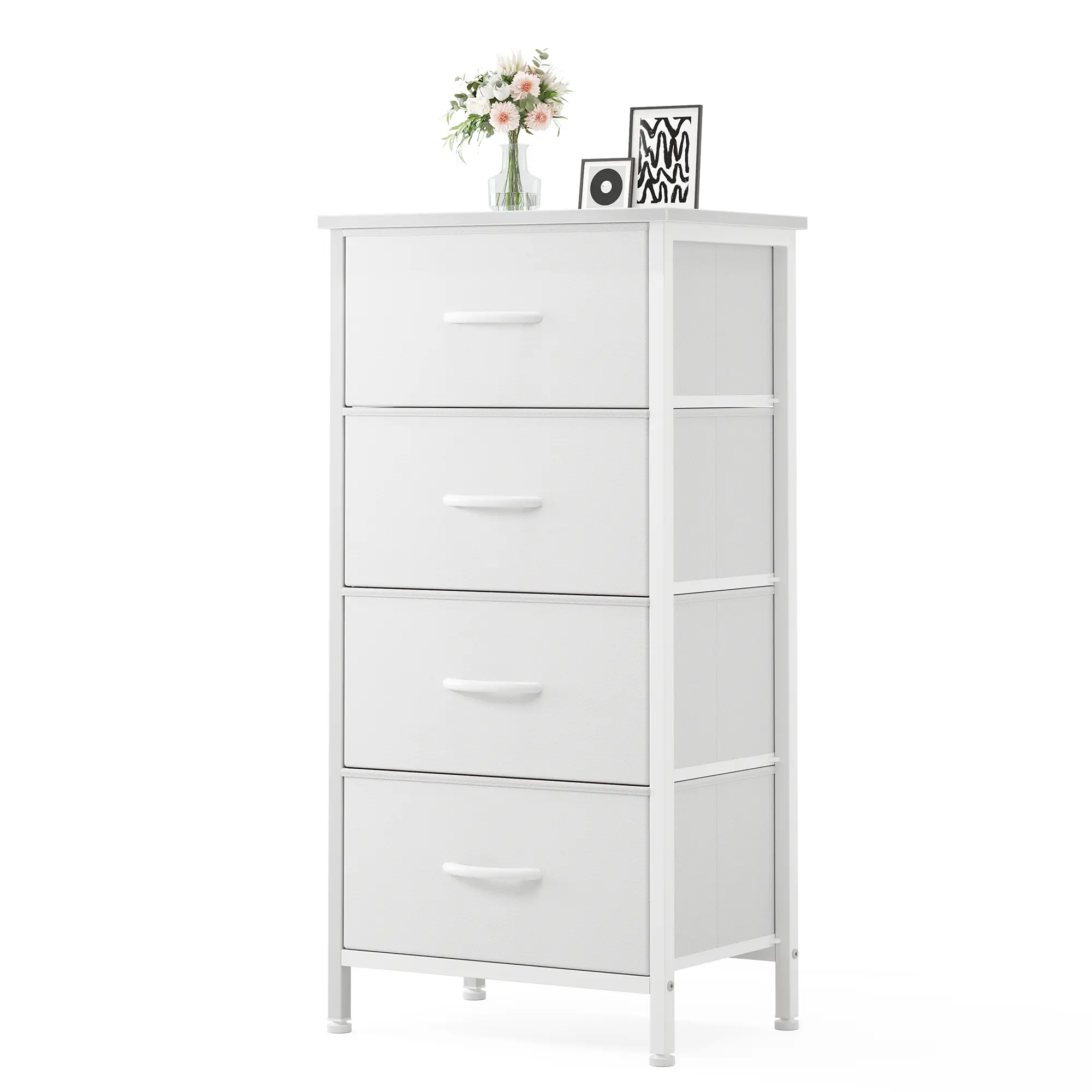 New Color Furniture Dresser, Modern 4-Drawer Skinny Fabric Storage Tower for Bedroom Indoor Use, Wooden Storage Organization Chest, Indoor Furniture Cupboard & Cabinet