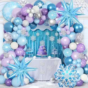 Winter Wonderland Balloon Kit Blue, Purple & White with Snowflake and Fringe Decor