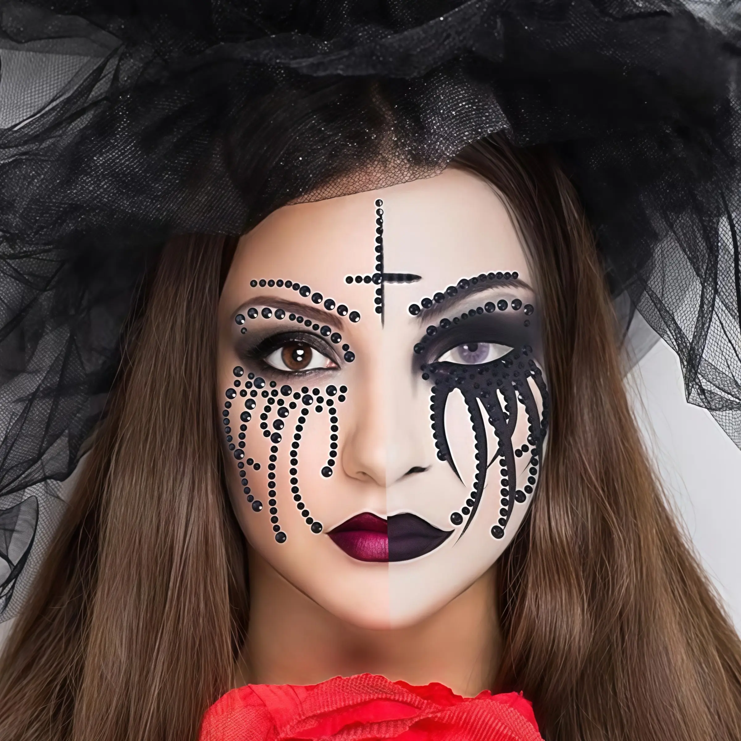 Halloween Face Decoration Stickers, Self-Adhesive Acrylic Rhinestone Decals, Party & Event Accessories, 5 Sheets/10 Sheets Set