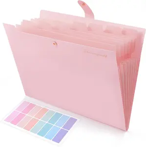 Expanding File Folder with 8 Pockets, Accordion Document Organizer with Snap Closure, A4 & Letter Size Paper and Receipt Holder for School, Office & Home (Pink)