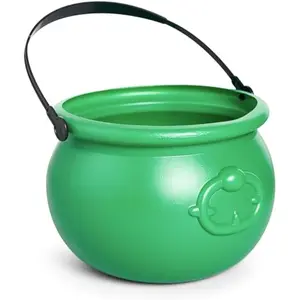 7.5'' St. Patricks Day Green Cauldron, Plastic Lucky Leprechaun Pot, Candy Kettle Bucket & Basket for St. Patricks Day, Mardi Gras, Halloween Party Decoration Supply Accessory