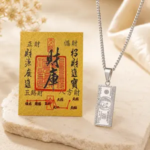 Wealth Vault Card & Silver Lucky Money Pendant Necklace Decor Set, Skin Friendly Titanium Steel Feng Shui Charm for Home Office Room