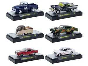 "Auto Meets" Set of 6 Cars IN DISPLAY CASES Release 94 Limited Edition 1/64 Diecast Model Cars by M2 Machines
