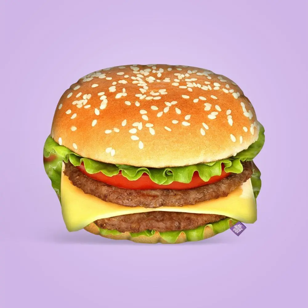 Burger Pillow | All About Vibe – Life-Like 3D Burger That'll Make People Do a Double Take | Funny Foodie Gift & Cozy Room Decor | Soft Plush, Made in USA