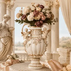 Littleox Classic European Style Cherub Angel Vase, Premium Resin Handmade Cupid Figurine Vase, Unique Artistic Home Soft Decoration for Indoor Living Area & Aesthetic Room Layout