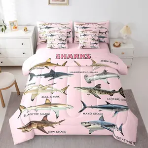 Feelyou Girls' 7-Piece Queen Size Bedding Set - Comforter Set with Pink Wild Sealife Sheets, Fishing Theme Pillow Covers, Summer Decor Bed-in-a-Bag, Comforter Queen Size