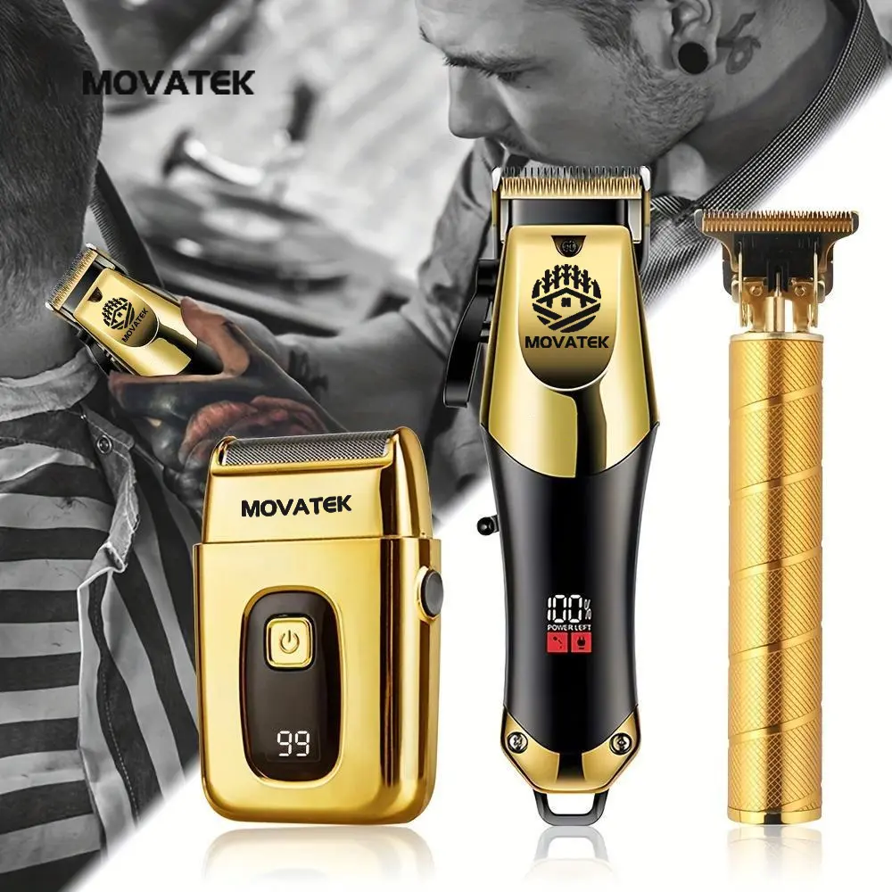 3-Piece Professional Blonde Hair Clipper & Trimmer Kit for Men - USB-Rechargeable Barber Set Featuring LCD Display, Adjustable Blade Hair Clippers, and Professional Men's Trimmer