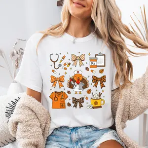 Thankful Nurse Turkey Comfort Colors Tee, Women’s Fall Top Cute Thanksgiving Medical Graphic Shirt for Nurses Womenswear
