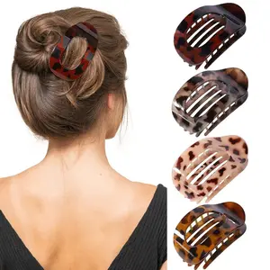 4-Pack No-Crease Hair Clips for Women & Girls – Leopard Pattern Flat Barrettes, Strong Hold Claw Clips for Thick & Thin Hair, Minimalist Styling Accessories for Work, School, Daily Wear & Parties