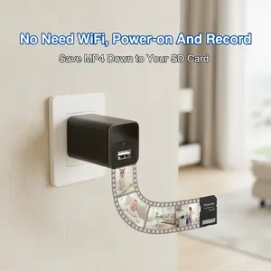 Wall Plug-in for Indoor Security, Local Recording Without WiFi, Wireless Remote Viewing, Motion Detection Alarm, Dual Function Power Supply