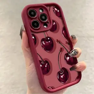 Sexy Wine Cherry Graffiti Phone Case,Creative Design Compatible with Multiple iPhoneiPhone11/12/16/16Promax/16pro/16plus/13/14/15/15pro/15 Plus/15 Promax/7plus/8plus/X/Xs, Stylish Protective Cover
