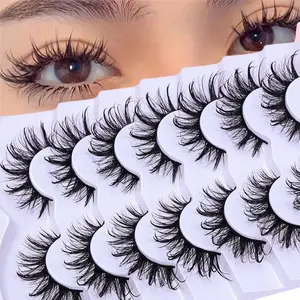 7 Pairs of Wet Look Spiky Thick Fake False Eyelashes, Eyelash Extensions, Reusable Dramatic Manga Cosplay Wispy Doll Lashes Makeup