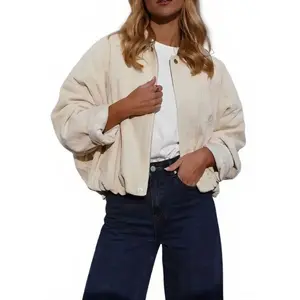 Fisoew Oversized Corduroy Bomber Jacket Women's Cropped Button Down Coat Casual Outerwear for Everyday & Streetwear