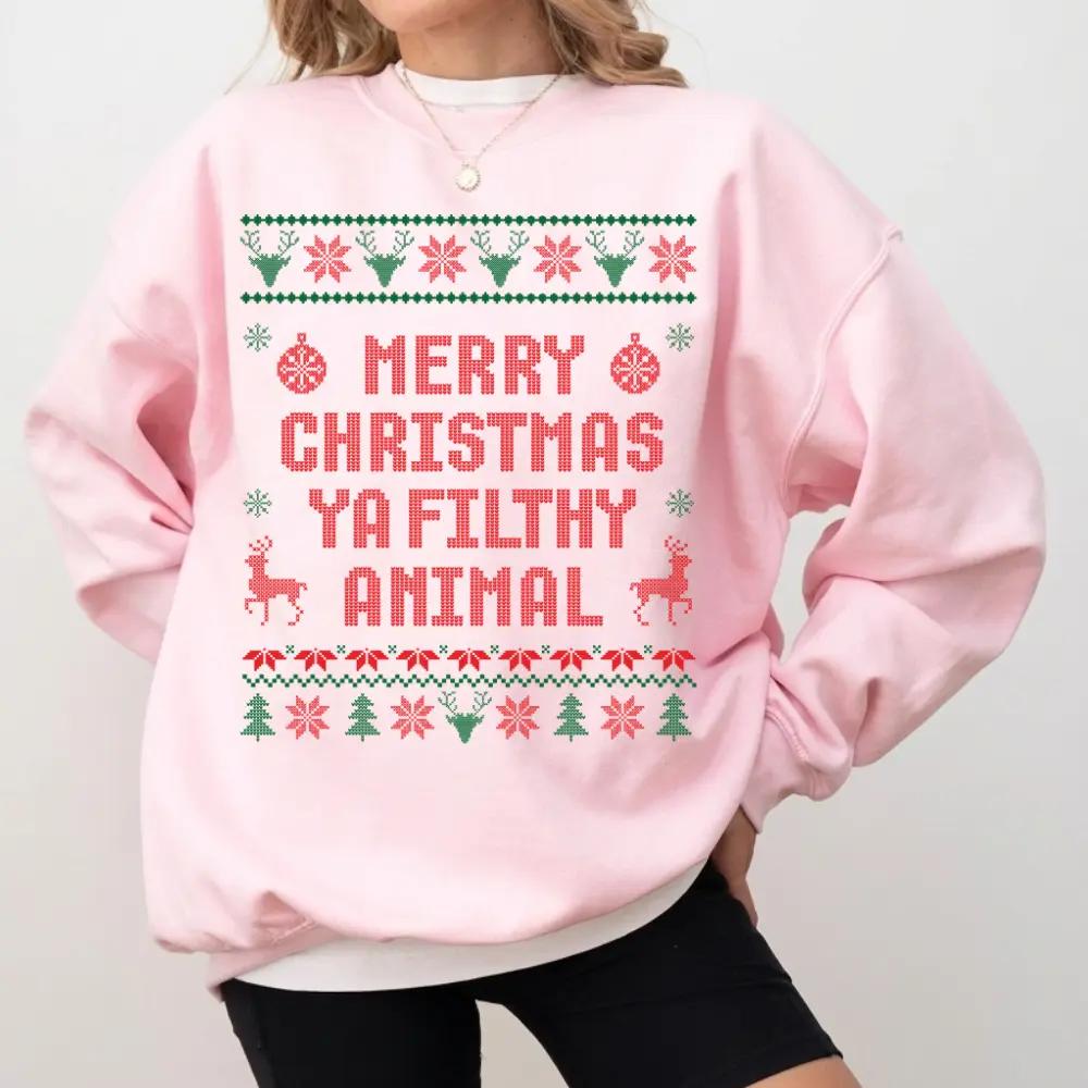 Merry Christmas Ya Filthy Animal Sweatshirt, Funny Ugly Christmas Crewneck, Retro Holiday Winter Sweater, Xmas Gift, Festive Christmas Apparel