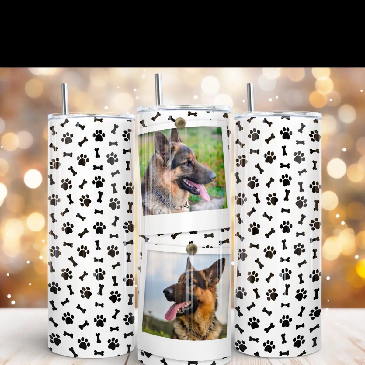 Pet Paws Dog Lover 2 Pictures Photo Frame Skinny Tumbler 20 oz - Insulated Tumbler with Dog Pattern, Portable & Bottle Viral Tumblers