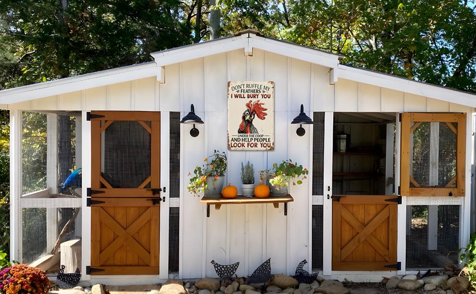 Funny Chicken Sign Don't Ruffle My Feathers, Gift for Chicken Lovers, Farmhouse Wall Decor for Home Coop Garden 8 x 12 Inch