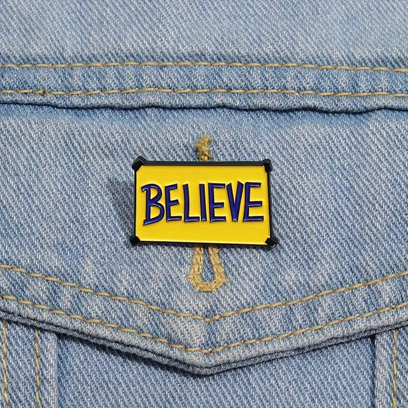 2pcs FLIXBLANY 'Believe' Football Coach-Inspired Pin - Yellow & Blue, Zinc Alloy, Versatile Cartoon Badge for Denim Jackets, Backpacks & Clothing Accessories, Ideal for Casual Attire