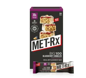 MET-Rx Big 100 Protein Bars, Blueberry Cobbler Meal Replacement Bars, 4 Ct