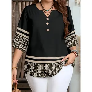 Women’s retro floral short-sleeve casual button-front shirt, boho summer style, country vacation fashion, plus-size women’s shirt GARMENTARY