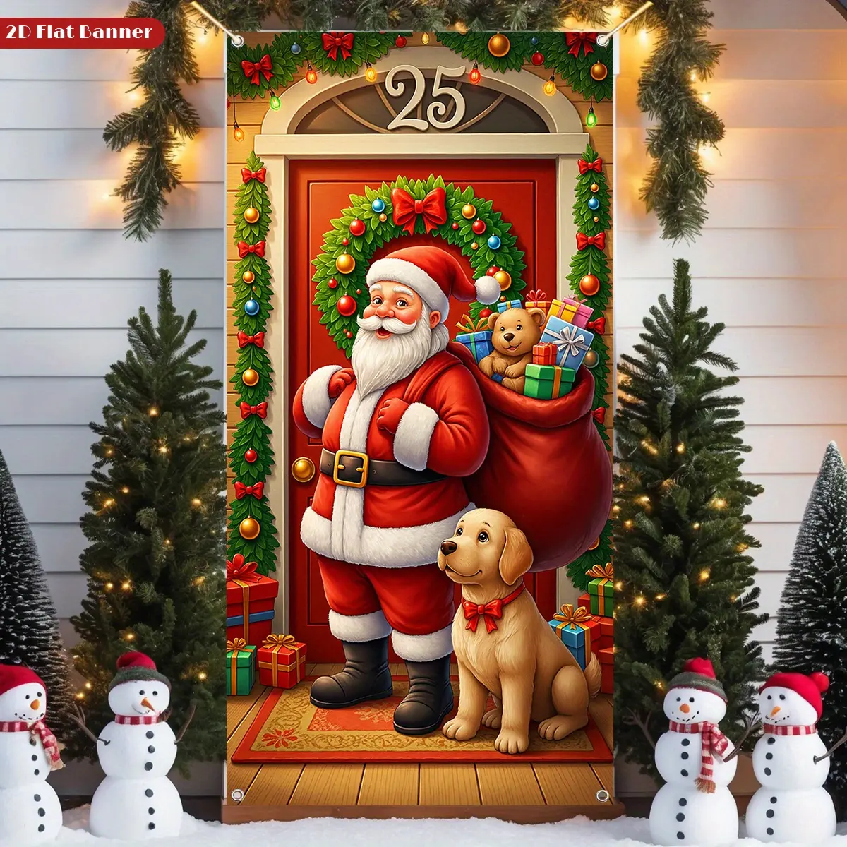 2D Flat 1pc Christmas Theme Door Banner, Durable Polyester, 70.8x35.4 Inches, Easy Install & Clean, Ideal for Home Entrance & Outdoor Christmas Decor, Santa Claus Decor, Ornaments Decor