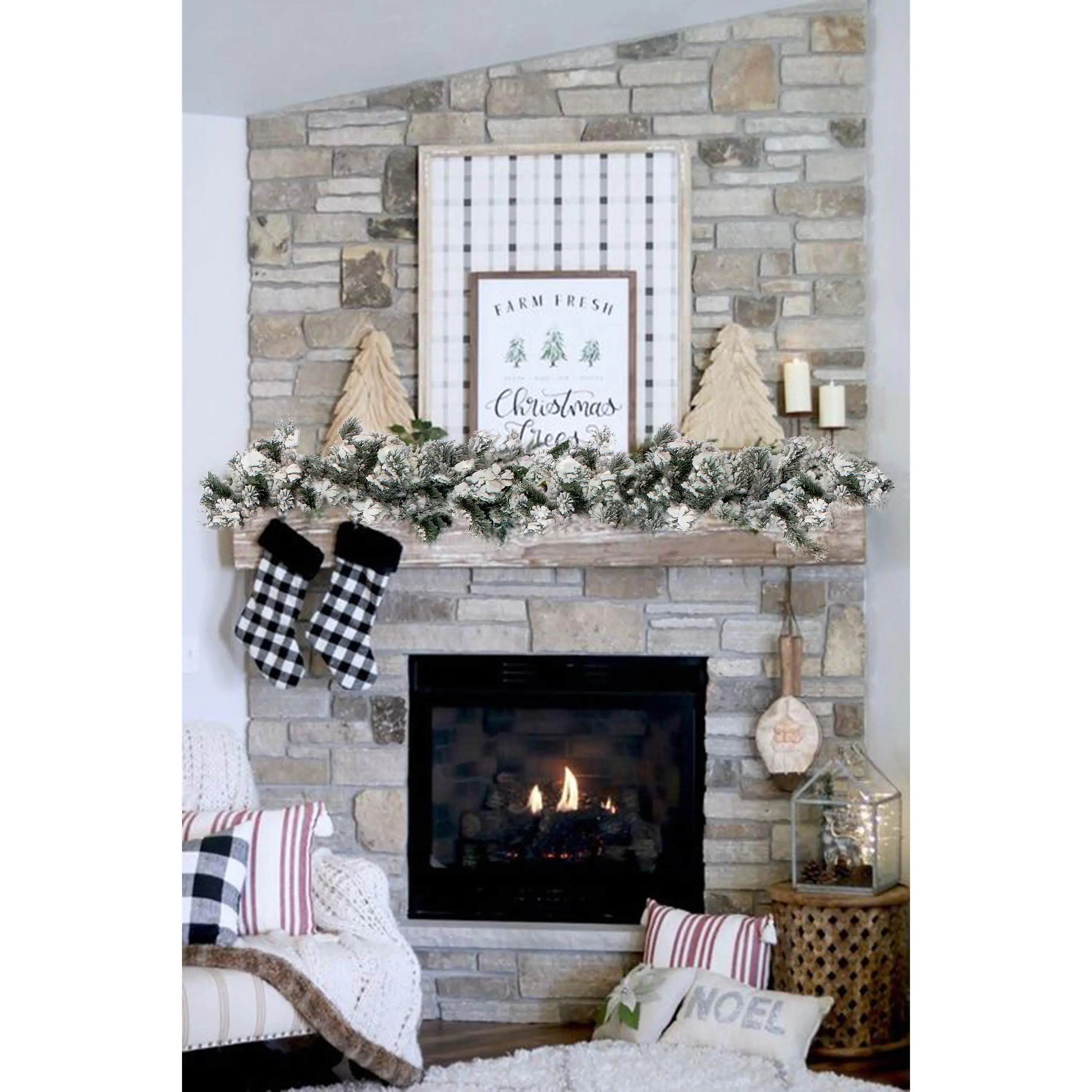 Perfect Holiday 9FT Heavy Snow Flocked Alpine Christmas Garland 12" Wide with Hanging Hooks