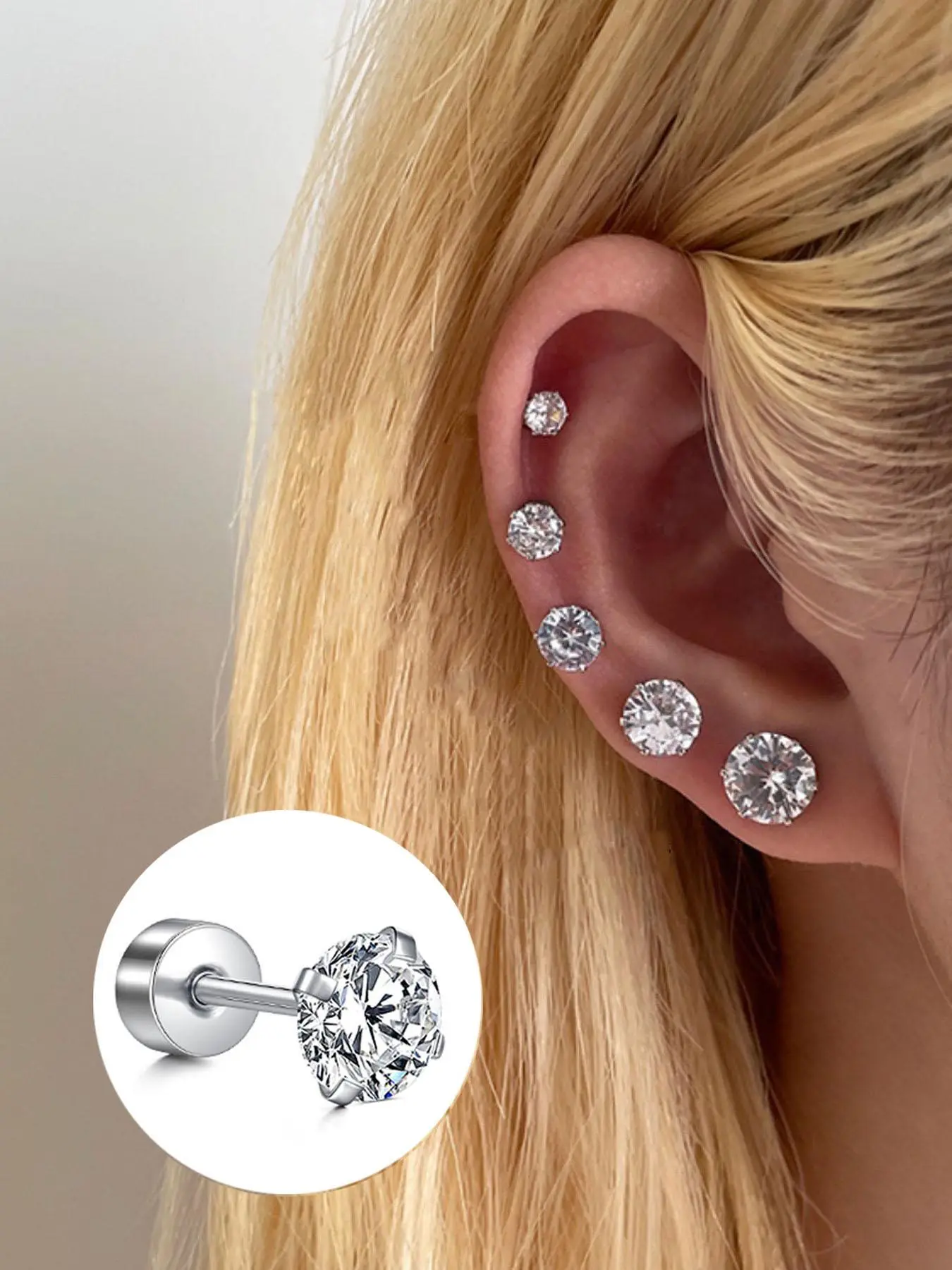 4/5/6/7/8mm Stud Earrings, Stainless Steel Hypoallergenic Stud Earrings for Cartilage/Tragus/Helix Piercing, Fashion Jewelry Accessories for Women, Studs Earrings