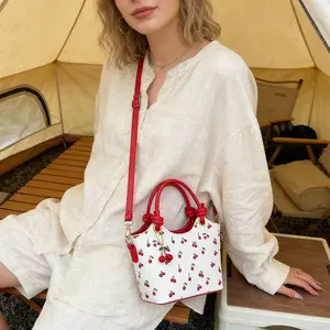 Women's Y2K Fruit Print Shoulder Bag Mini Tote Purse with Cute Pendant, Fashion Zippered Handbag for Travel and Gifts