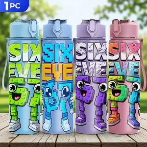 1pc 67 Plastic Water Bottle | Cute Printed Design, Flip Top, Reusable, 25oz 750ml Lightweight Leak Proof Portable Travel Drink Bottle, Ideal for Birthday, Easter, Thanksgiving Gifts, Back-to-school Gift For Kids, Drinkware, Lid