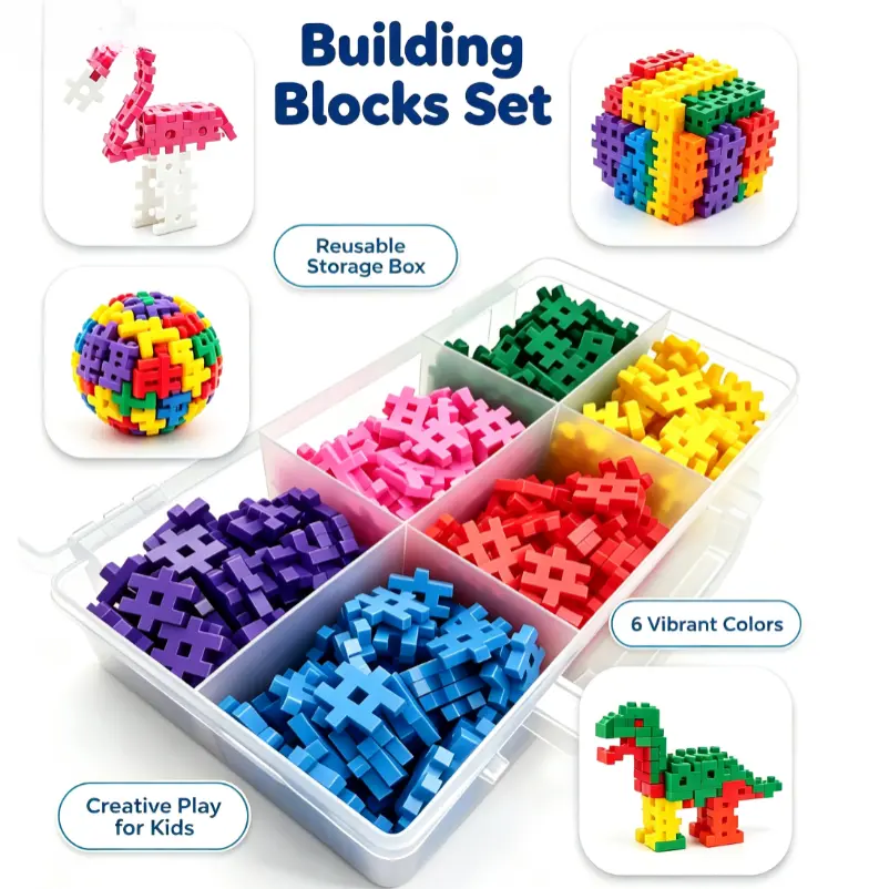 Multicolor Geometric Interlocking Building Blocks Set, Toddler STEM Stackable Puzzle Bricks Educational Toy with Divided Storage Organizer Case