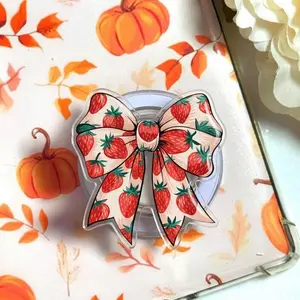 Aesthetic Strawberry Girl Soft Cute Magnetic Phone Grip, Retro Coquette Red Fruit Magsafe Kickstand, Trendy Cottagecore Summer Aesthetic Gift For Her