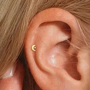 Moon and Star Titanium Flatback Stud