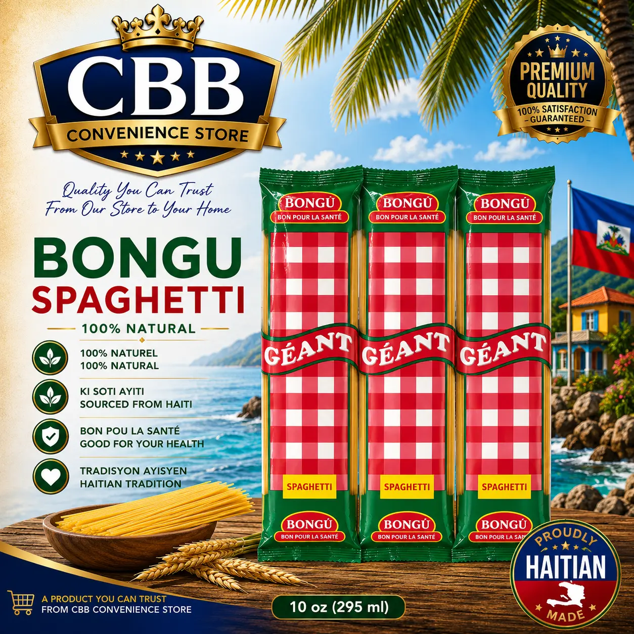 Bongú Géant Spaghetti, premium pasta from haiti , 3 pack  pou $10