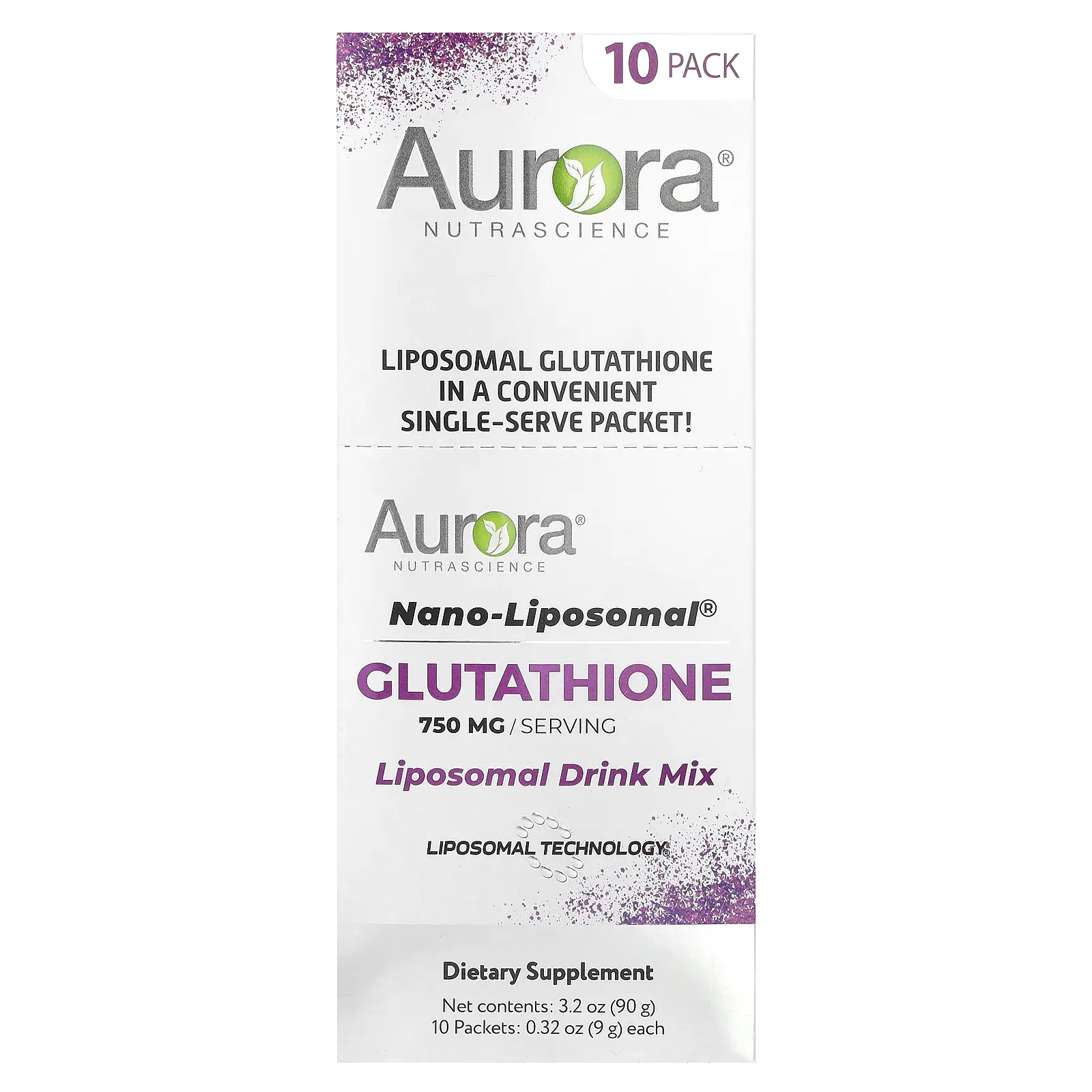Aurora Nutrascience Nano-Liposomal®, Glutathione, Liposomal Drink Mix, 10 Packets, 0.32 oz (9 g) Each