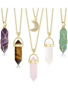 5pcs Crystal Pendant Necklace Spiritual Natural Healing Stone Amethyst Rose Quartz Gemstone Necklace Crystal Jewelry for Women