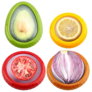 Avocado Saver and Tomato Holder - Set of 4 Reusable Storage Containers for Fridge - Ideal for Garlic, Onions, Lemons, and Potatoes|fridge protector snacks Boxes Organiser Fruit Kitchen Silicone Cover Gift Tool Vegetable