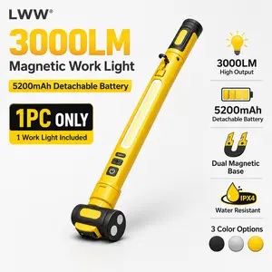 High Lumens Magnetic Underhood Work Light - 3000LM Rechargeable LED Bar, 5200mAh Detachable Battery, Dual Magnets & Hook, Waterproof Portable LED Flashlight for Garage, Magnetic Flashlight for Emergency