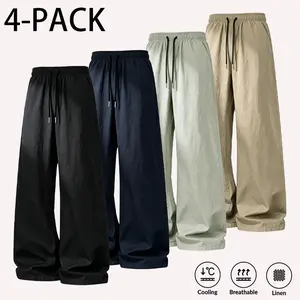 Linen blend loose pants, summer casual trousers Wide Leg Fit Sweatpants