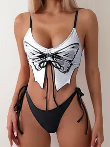 Women's Two-Piece Bikini Set, Sexy Butterfly Print Design, Summer Beachwear, Fashionable & Cute Swimsuit, All Seasons