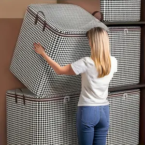 3pcs Extra Large 47.55gal Thousand Bird Checkered Pattern Thickened Storage Container Large Capacity Clothes Quilt Storage Bucket Dust And Moisture Resistant Bags Double Zipper Storage Bags with Handles Suitable for Closet Organizers And Storage