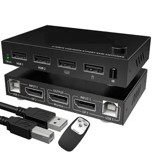2 In 1 Out DP HDMI KVM Switcher for Multi Computer DP DVI Port Keyboard Mouse Display Sharing