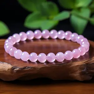 Natural Rose Quartz 8mm Round Beaded Handmade Bracelet Protection Gemstone Crystal Stretch Men Women Yoga Bracelet Gift