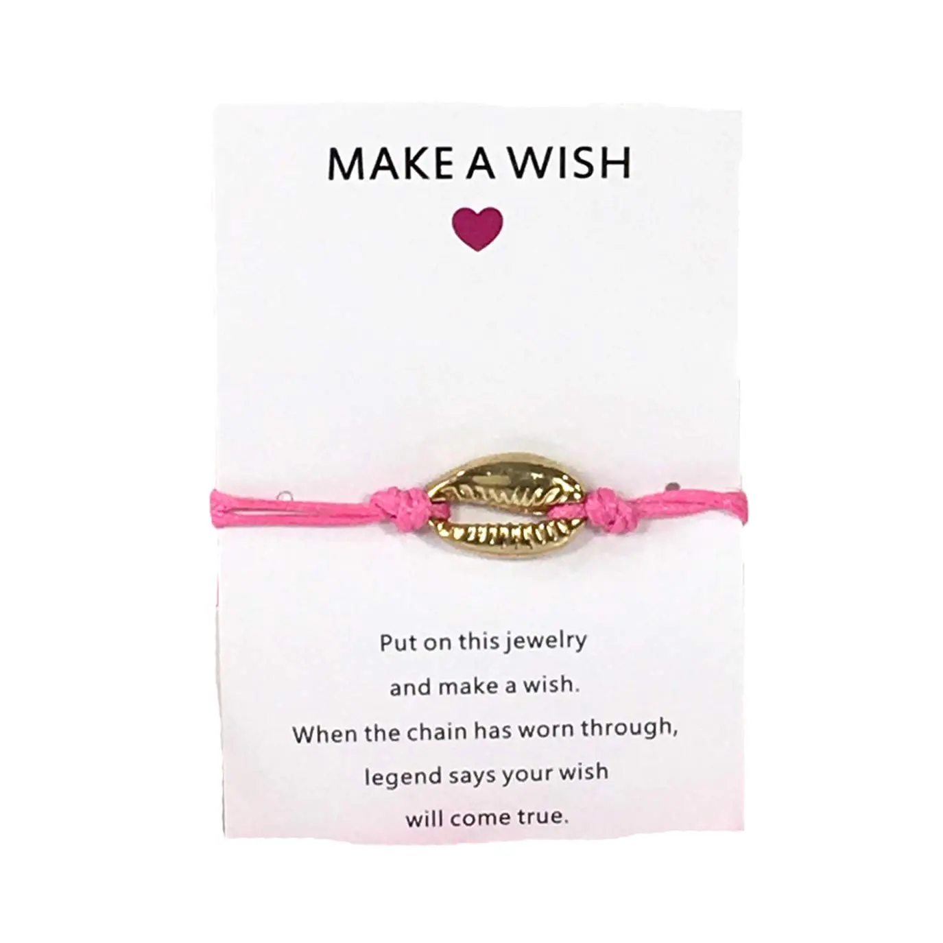 B Jewelry Collection Adult's Boho Pink Cord Anklet with Golden Cowrie Shell, 'Make a Wish' Beach Accessory, Adults, Corded Charm, Boho Beach, Wish Charm, Unisex, Non-Natural, Legend Says Your Wish Will Come True