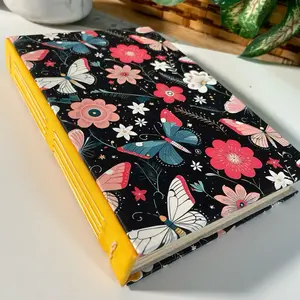 Kitty Karma Hand Stitched Journal Book with Colorful Floral Design, 5.5 x 8.5 Inches, Premium Acid-Free Paper, Durable Long-Stitch Binding, Calendar Included