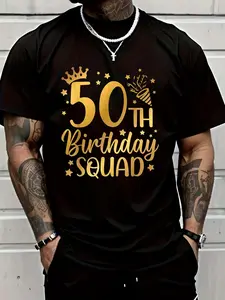50th Birthday Squad Graphic Tees| Breathable, Sweat-Wicking, Soft, Crew Neck, Regular Fit, Short Sleeve, Perfect for Daily Commutes, Home Lounge, Casual Wear, All-Season, Casual Style, Random Print, Plus Size