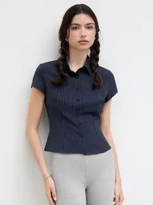 Collar Stripe Short Sleeve Shirt