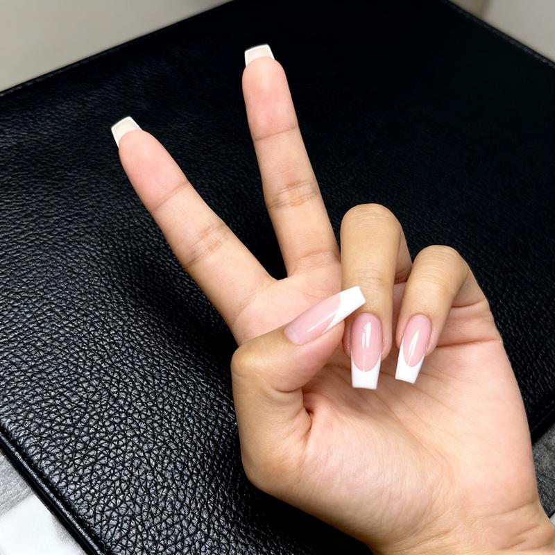 Square Fake French Nails False Long Nails Full Cover Acrylic Long Fake Nails for Women and Girls 24PCS Classic Touch 2 Medium Square White French Tips Press On Nails
